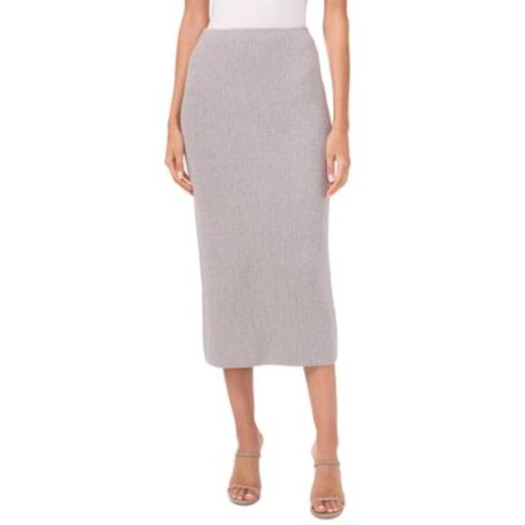 Vince Camuto Women's Metallic-Knit Midi Skirt in Silver Gray